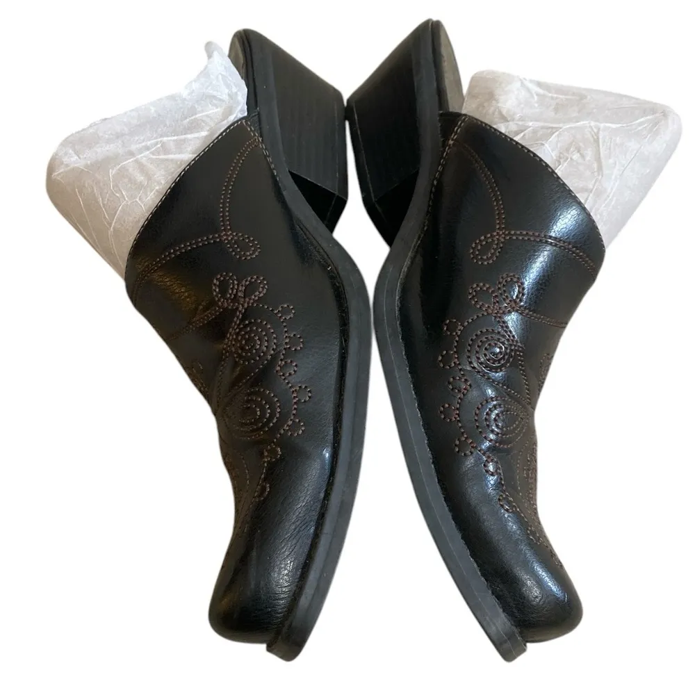 Mudd Western Embroidered Faux Leather Mules Festival Clogs - Image 3