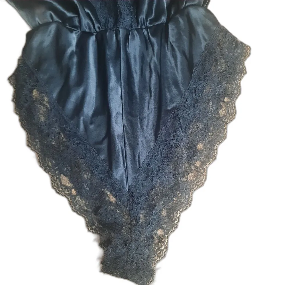 Ms. Leslee Vintage 80s 90s Lingerie Teddy Bodysuit Poly Satin Black Size Large - Image 4