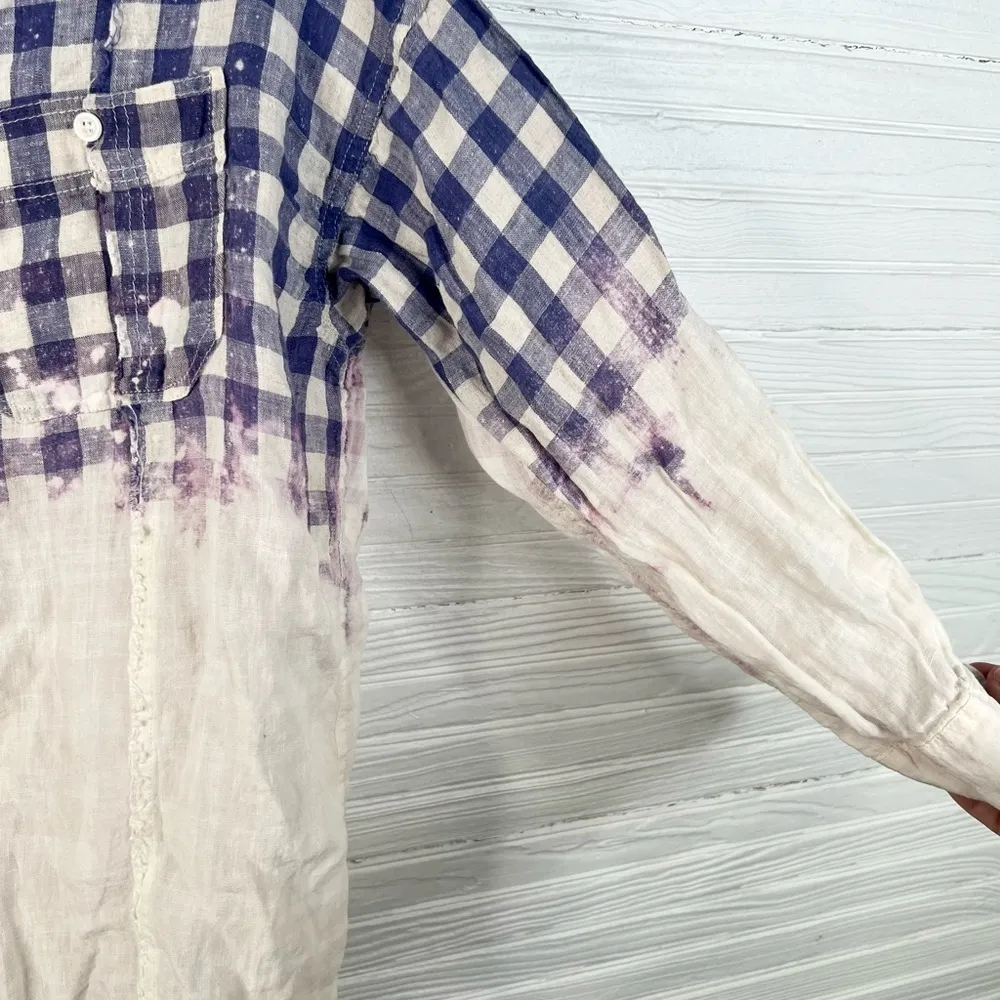 Vici Plaid Bleached Out Destroyed Hutton Up Shirt Size Medium Distressed - Image 8