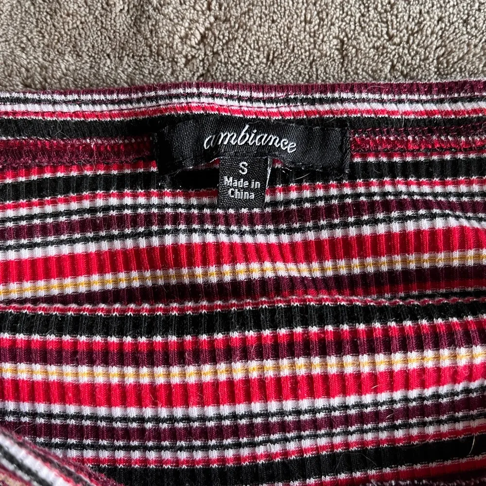 AMBIANCE Y2K Strapless Tube Top Ribbed Striped Bodycon Mini Dress Sz S EUC Red - Image 4