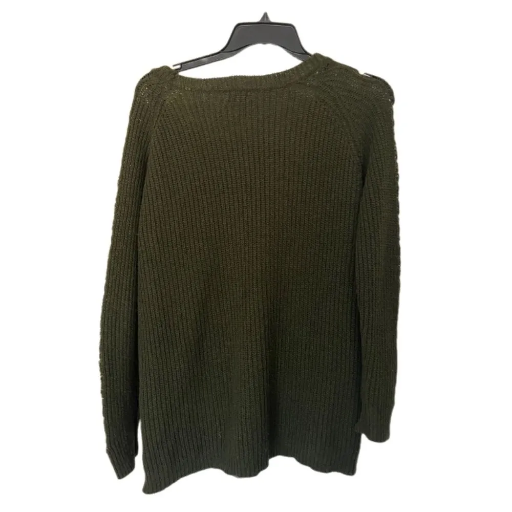 Love Riche cotton/wool blend distressed SLEEVE sweater SIZE S OLIVE GREEN - Image 3