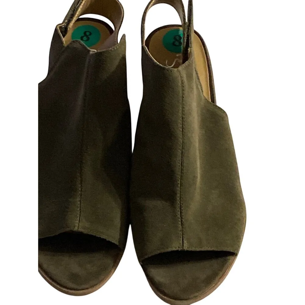 FRANCO SARTO SIZE 8 LEATHER OLIVE GREEN 3” HEEL HOOK LOOP CLOSURE ANKLE STRAP - Image 3