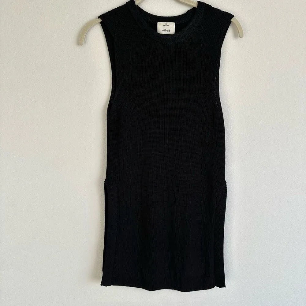Wilfred Aritzia Knit Sweater Tank Black Size XS Palmier Tunic Sleeveless Side Sl - Image 3