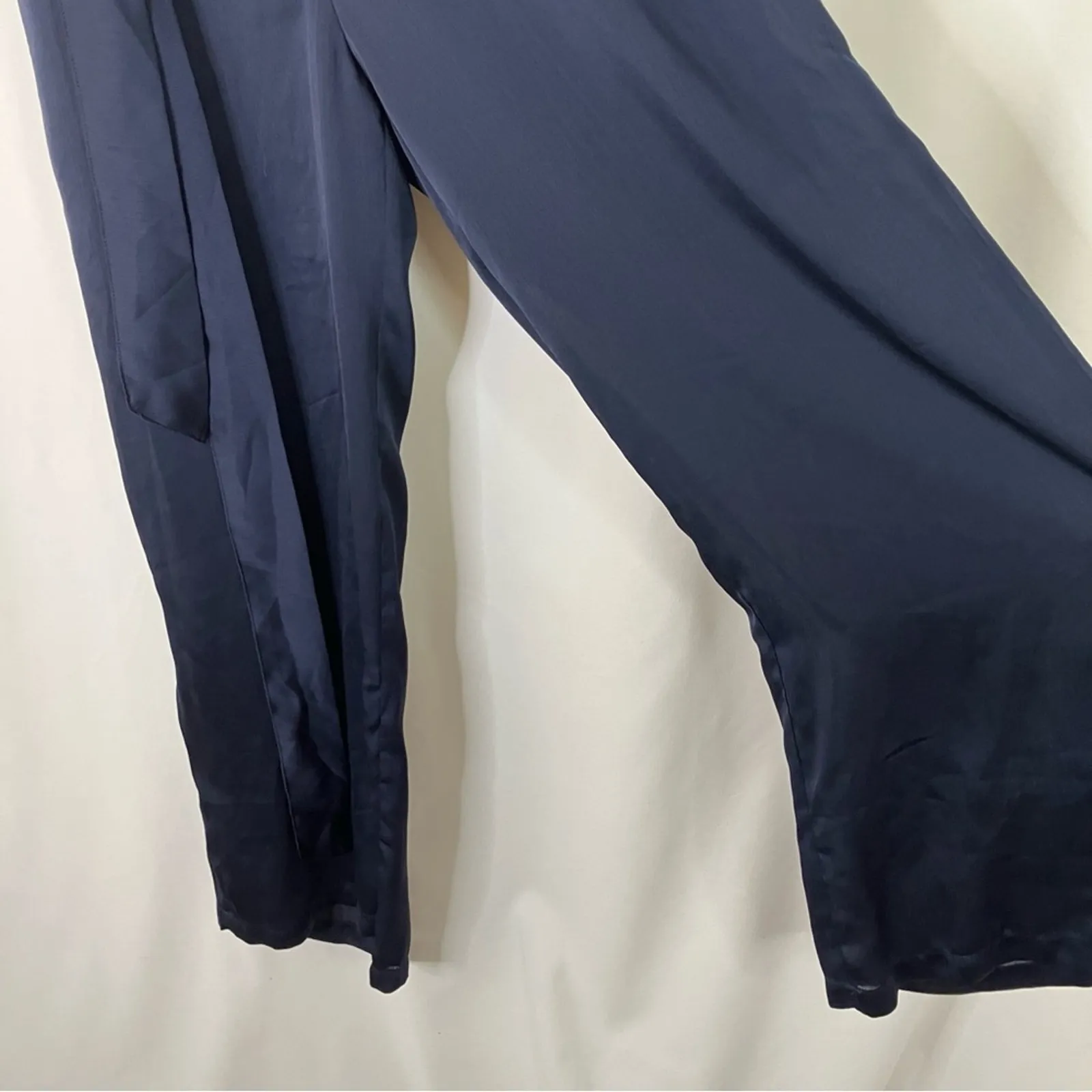 One One Six | Navy Blue Satin Jumpsuit Lace Detail Polyester Women's Small - Image 2