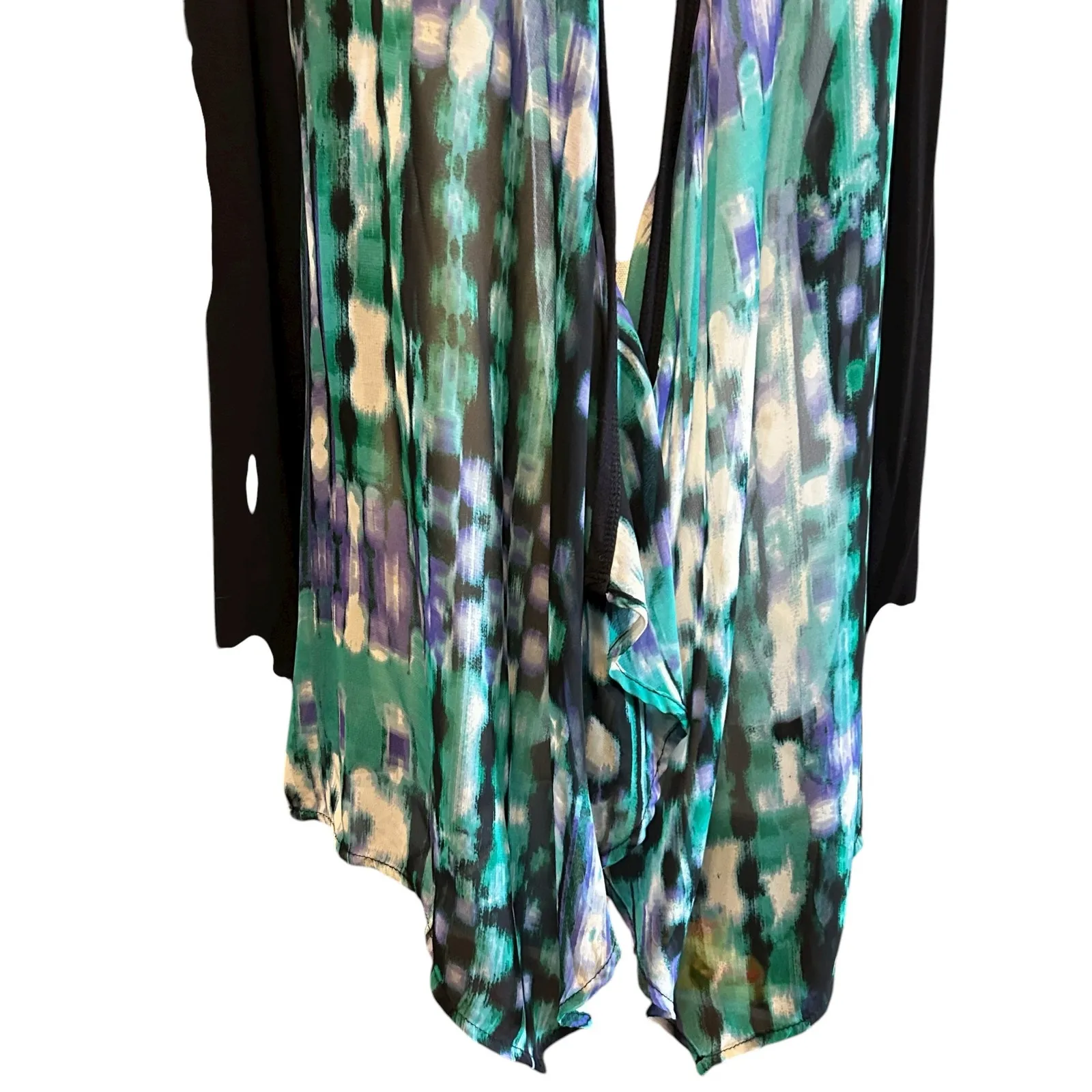 Easywear by Chico's SZ 2 (LG) Black Back Open Sheer Cardigan Sleeves Floral Boho - Image 3