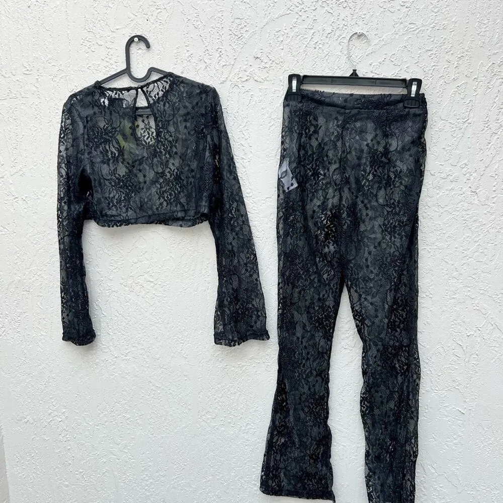 Club L London sheer perfection lace set pants crop top size 2 US - Image 9