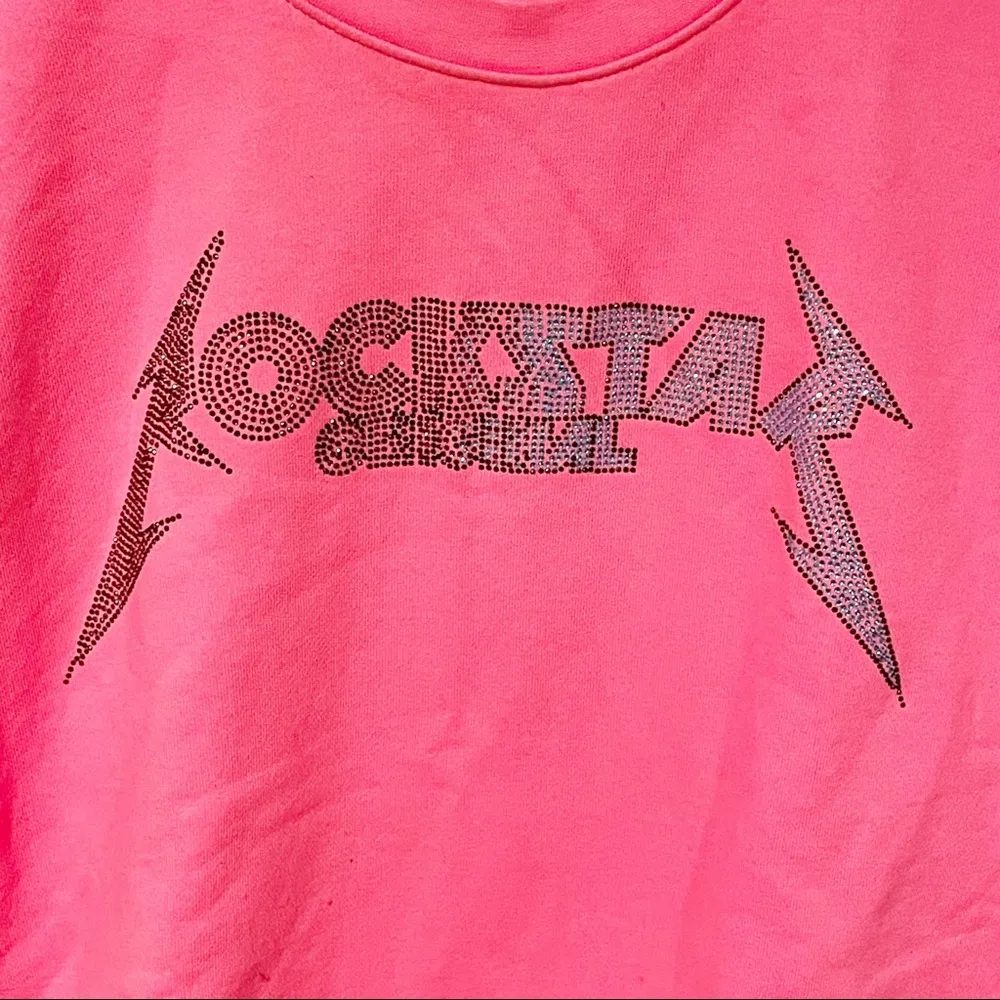 Rockstar Original Womens XL Pink Cuttoff Sleeveless Sweatshirt Rhinestone NEW - Image 2