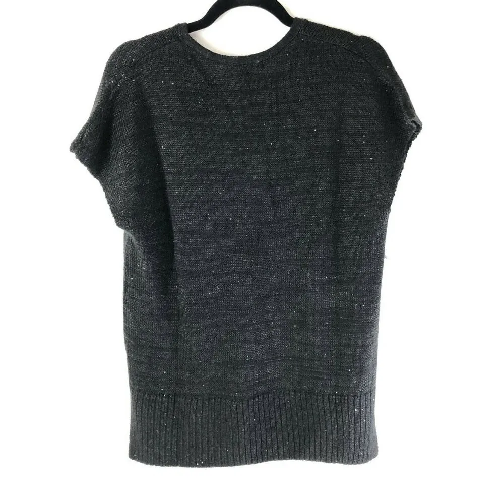 Tommy Bahama Womens Sweater Pullover Sequin Short Sleeve Pockets Black Size XS - Image 2