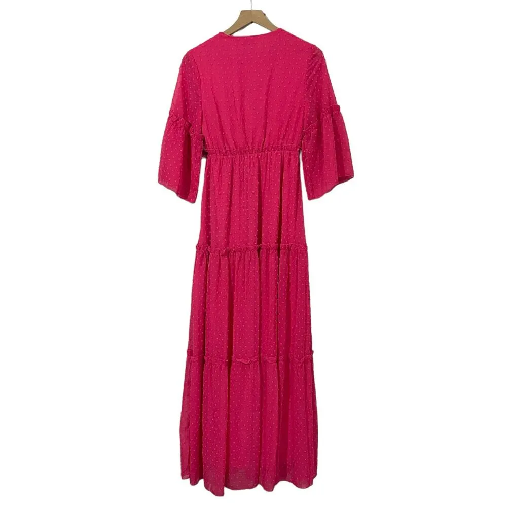 Faeriesty Swiss Dot Surplice Neck Flounce Sleeve Ruffle Hem Dress - Image 8