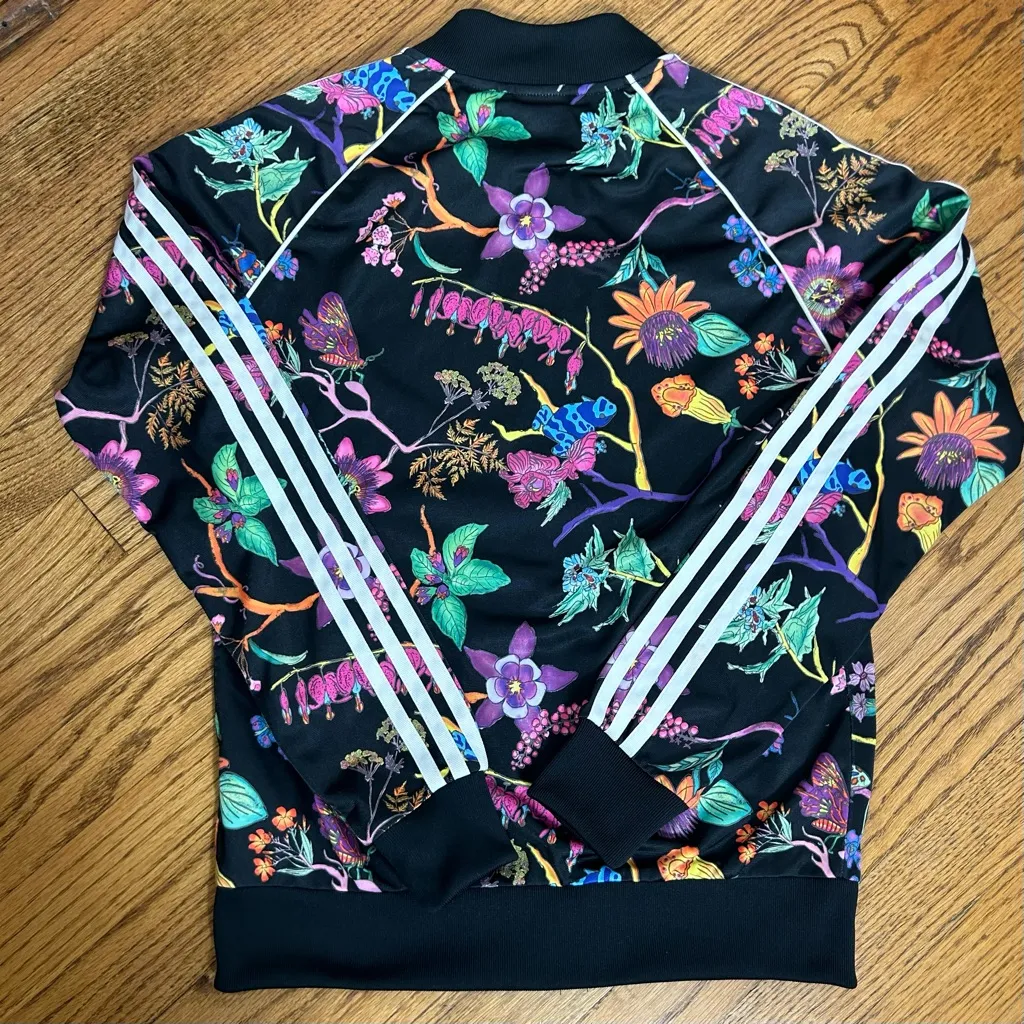 ADIDAS Botanical Track Jacket 3 Stripes Multi Color Floral Zip Up Size XS - Image 10
