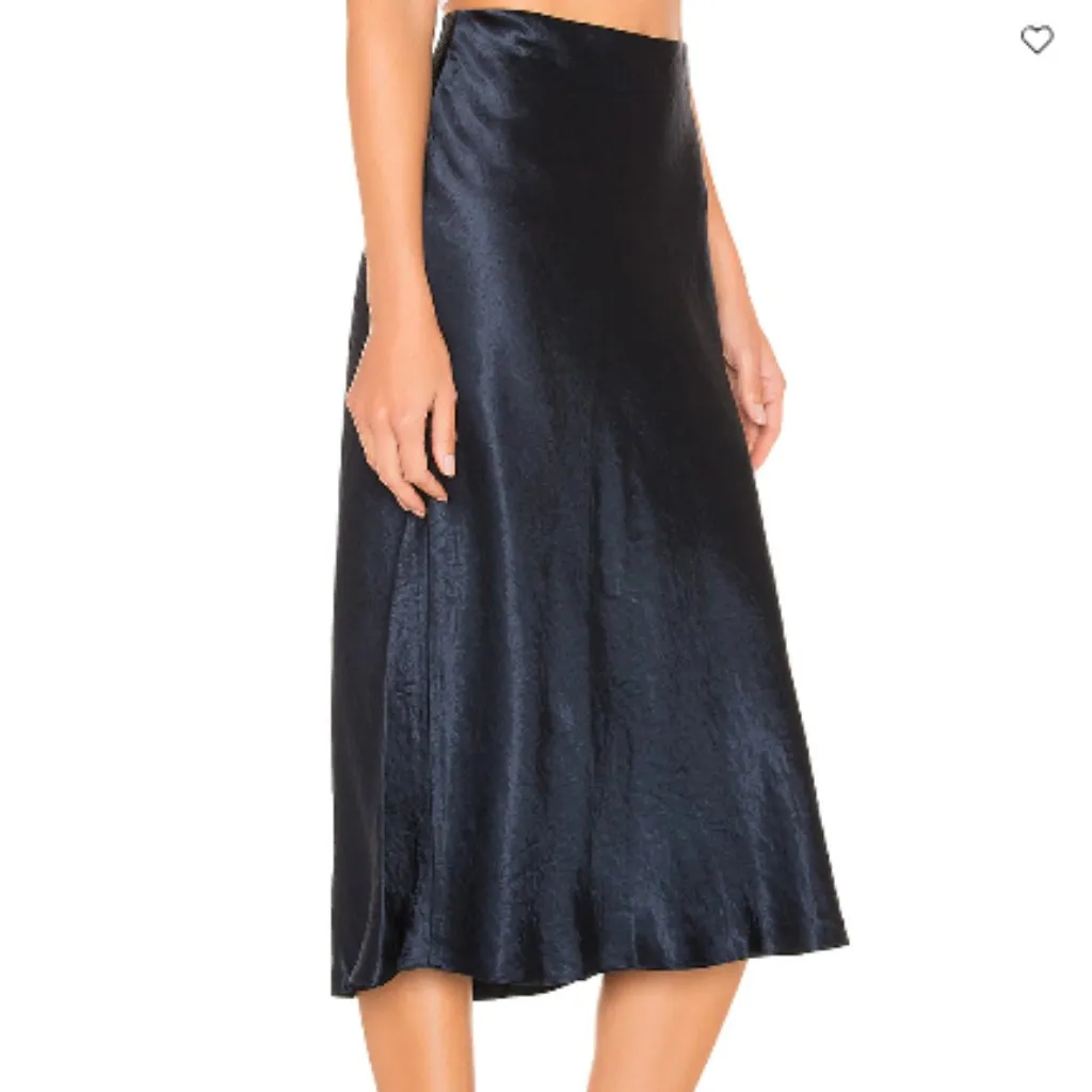 VINCE Satin Slip Midi Skirt in Midnight Navy Coastal Blue XS $298 - Image 2