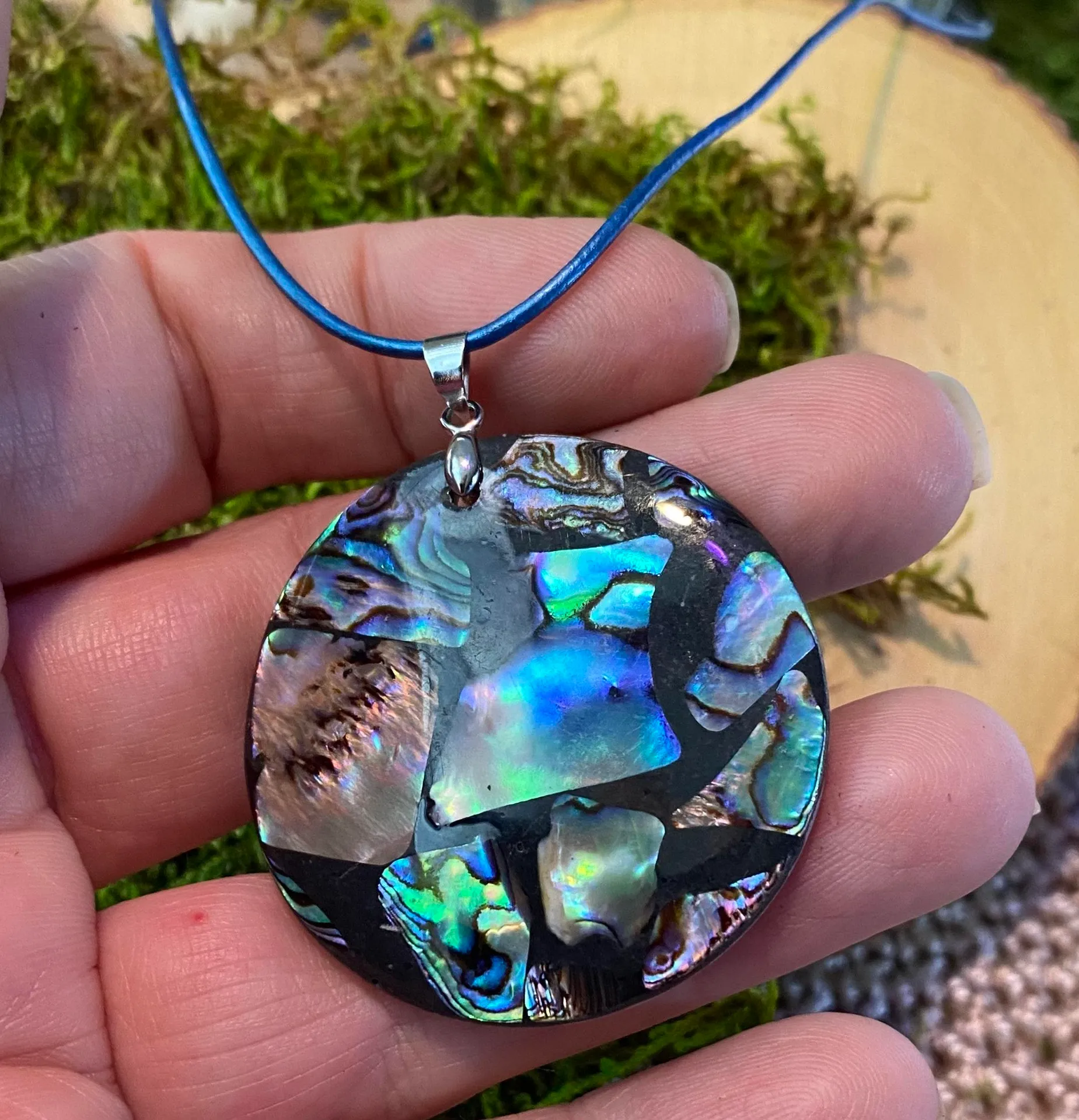 Natural abalone pendant on blue premium quality leather Multiple - Image 2