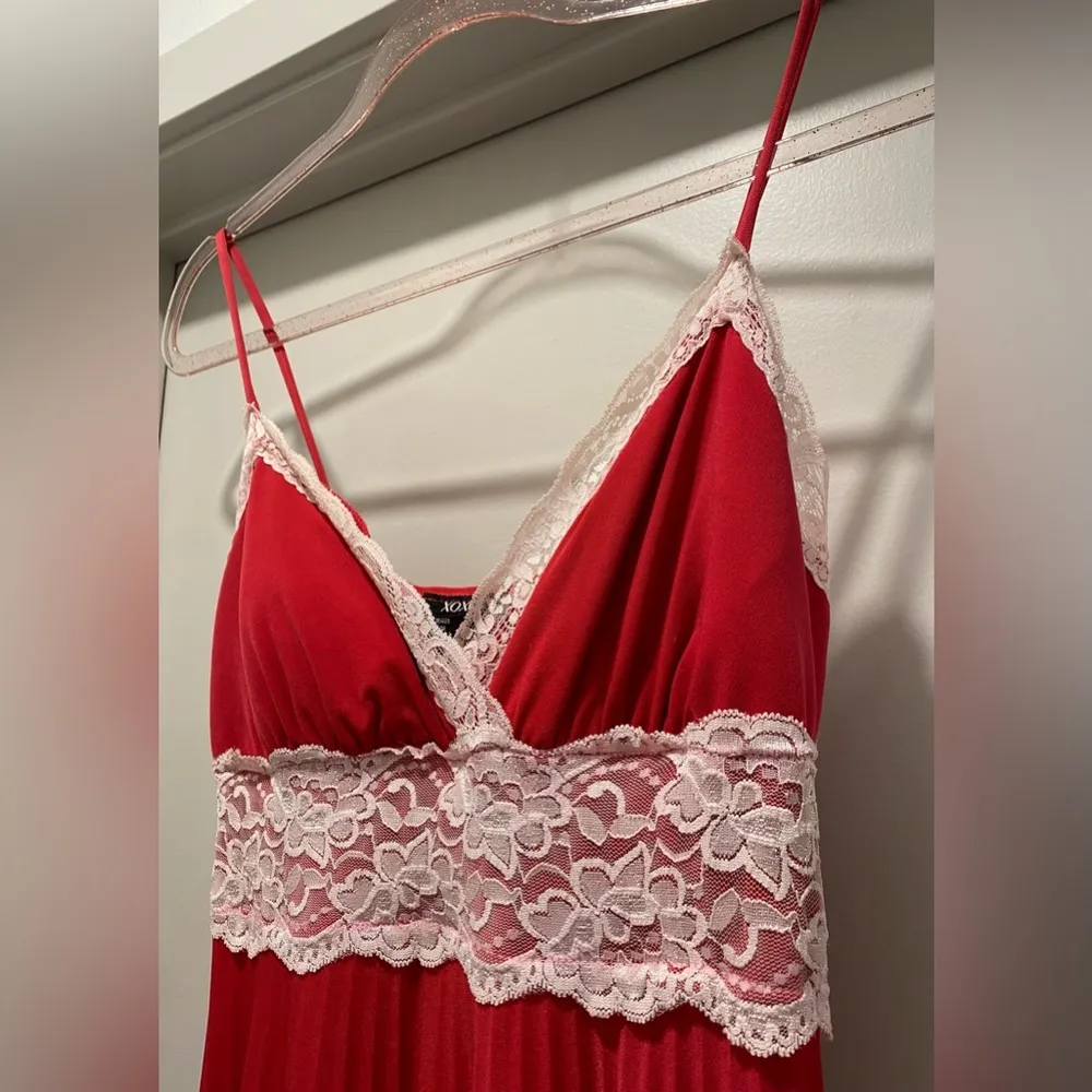 VTG Y2K 2000s  Fuchsia Hot Pink & White Lace Pleated Mid-Length Dress - L - Image 7