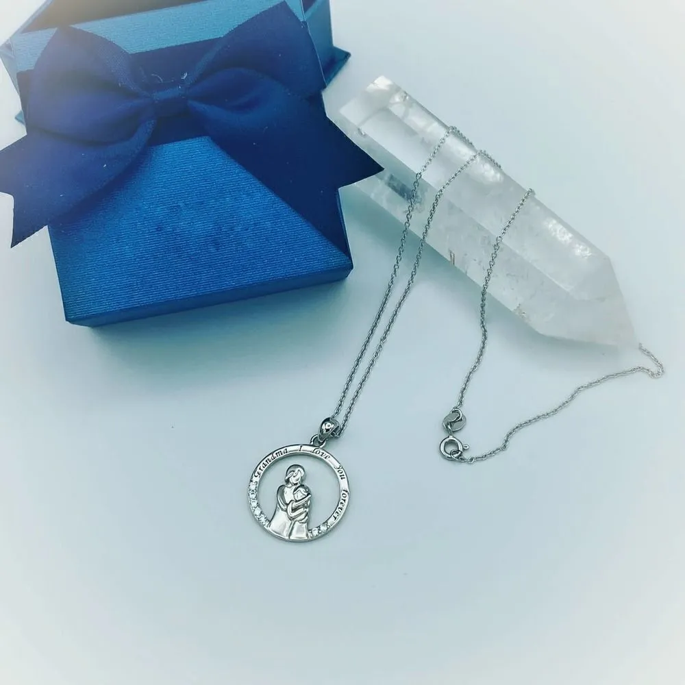 Grandma "I Love You Forever" Sterling Silver CZ Necklace Silver - Image 3