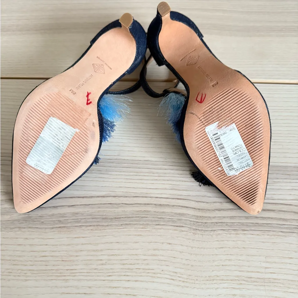 ANTONIO MELANI Denim Heels with Tassels camalia denim point toes size 6 - Image 8