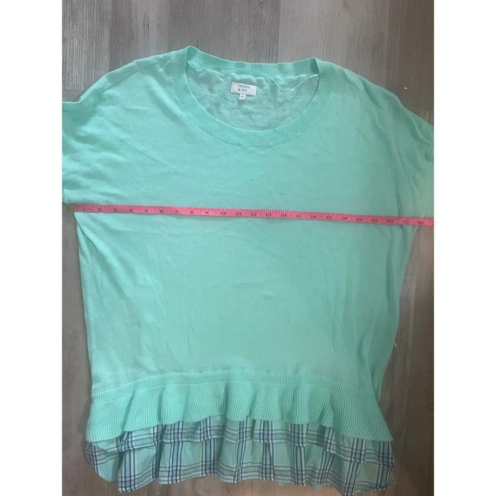 Crown & Ivy Size Large Thin Knit 3/4 Sleeve Shirttail Tiered Ruffle Sweater - Image 4