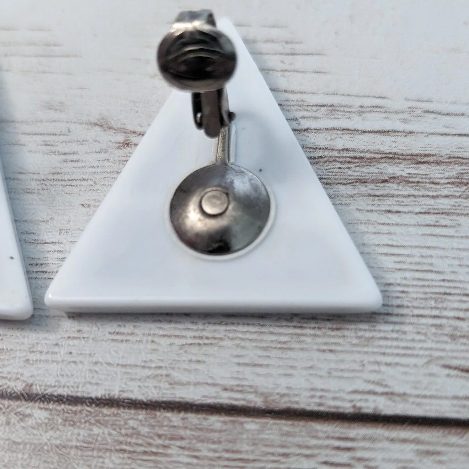 Vintage Clip On Earrings Black & White Large Retro Statement Triangle - Image 9