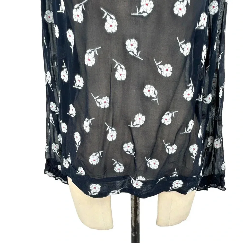 Rag and Bone Navy Blue Floral Print Tie Neck Long Sleeve Blouse Size‎ XS - Image 3