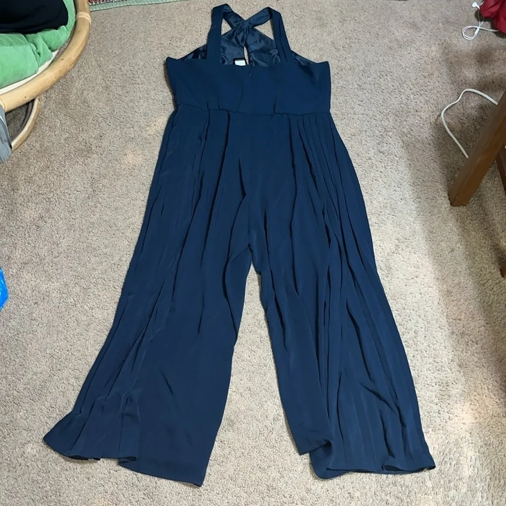 City Chic Harper Jumpsuit Halter Neck Sleeveless Pleated Wide Flare Leg Navy 18 - Image 7