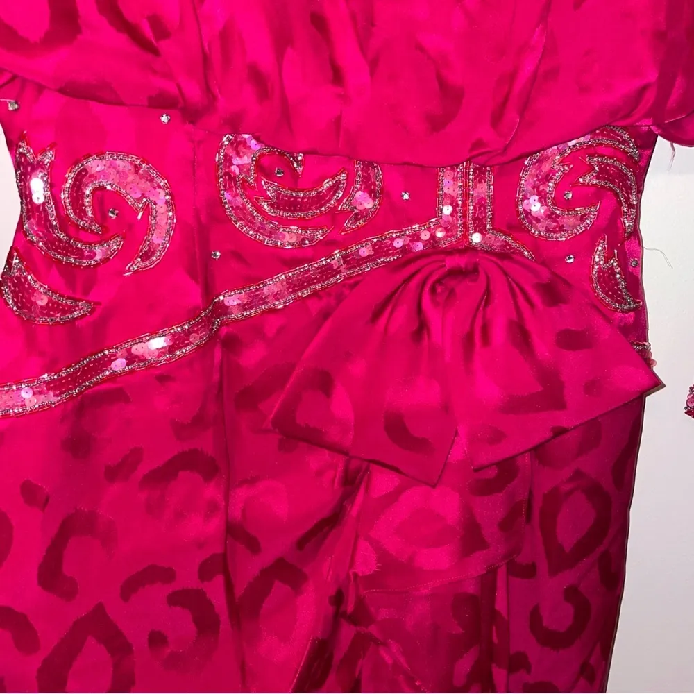 Vintage A J Bari For Neiman Marcus Silk Midi Dress with Beading and Bloused Top Pink Size 8 - Image 5