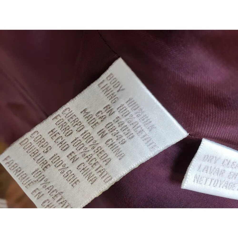 Jones New York 2 Piece Skirt Suit Silk 10 Burgundy Single Breasted 1 Button - Image 7