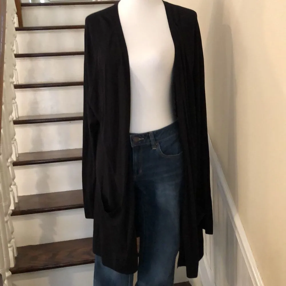 ANN TAYLOR Ladder Stitch Detail Flat Knit Open Black Cardigan Sz 2XL - Image 5