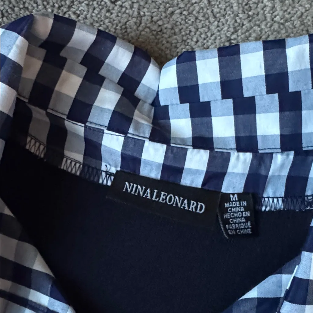 Nina Leonard Navy Gingham Trim Dress SIZE M - Image 2