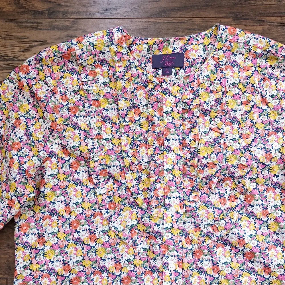 J Crew • Band-collar ruffle-front shirt Liberty Libby floral print button down - Image 4