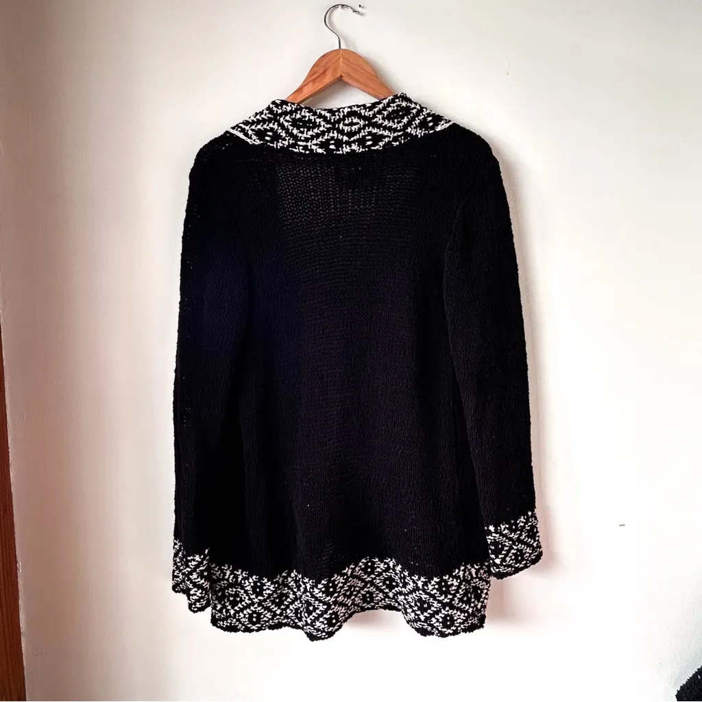 Lucky Brand Novelty Stitch Open Front Western Boho Black and White Cardigan S - Image 5