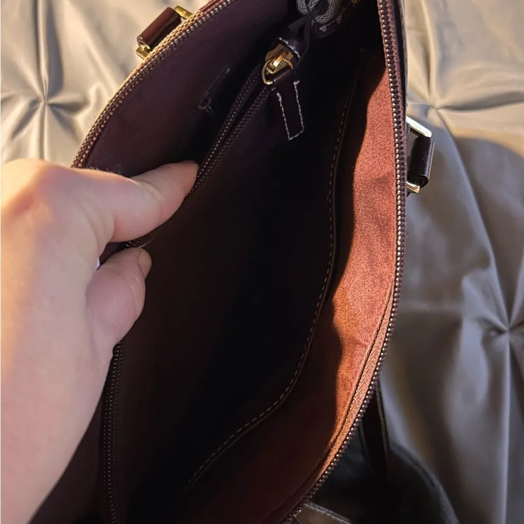 Vtg Etienne Aigner Tan Brown Logo Fabric Leather Bag Purse Shoulder Bag 12x10 - Image 8