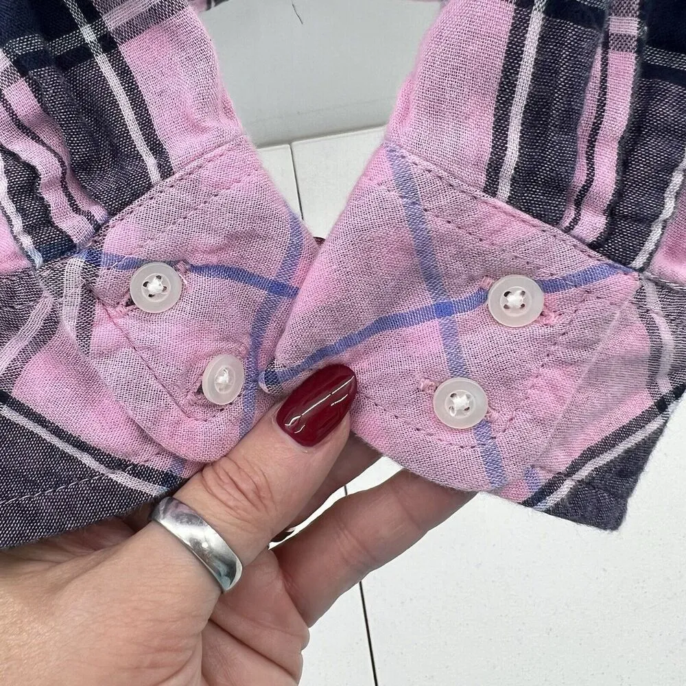 Talbots Size SP Petite Button Up Shirt Classic Cotton Pink Plaid Long Sleeve - Image 4