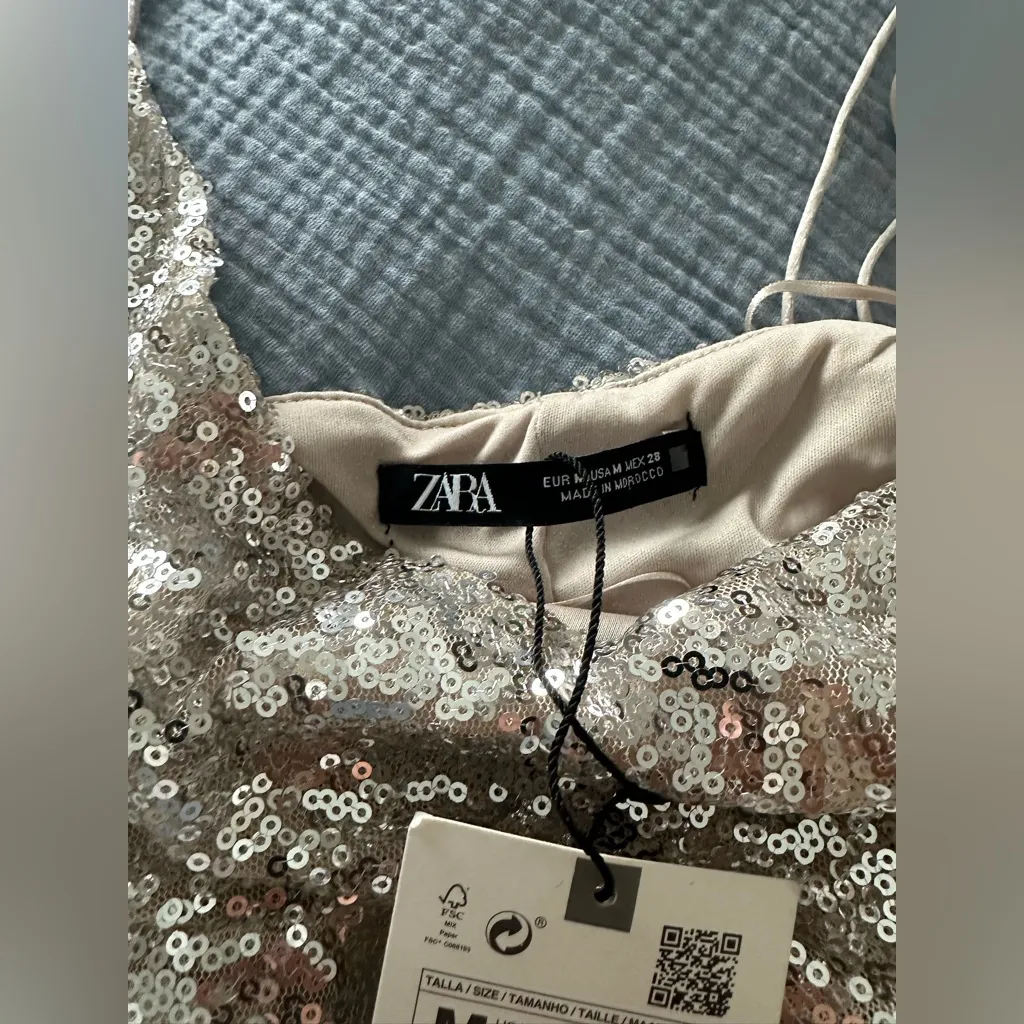 NWT Zara Knotted Sequin Silver Dress Size M - Image 9