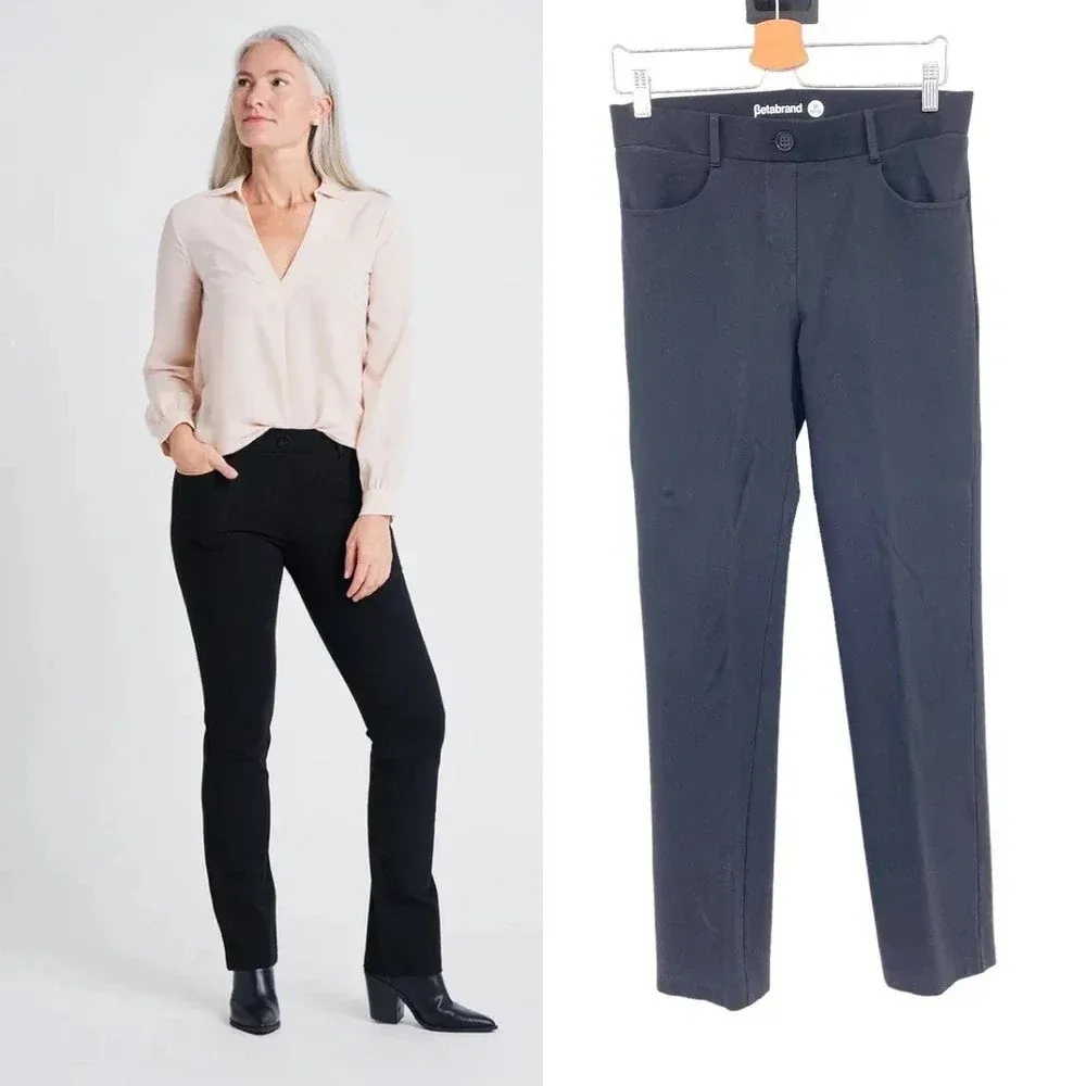 Betabrand Straight-Leg 7-Pocket Dress Pant Yoga Pants Black‎ Size Medium Petite - Image 2