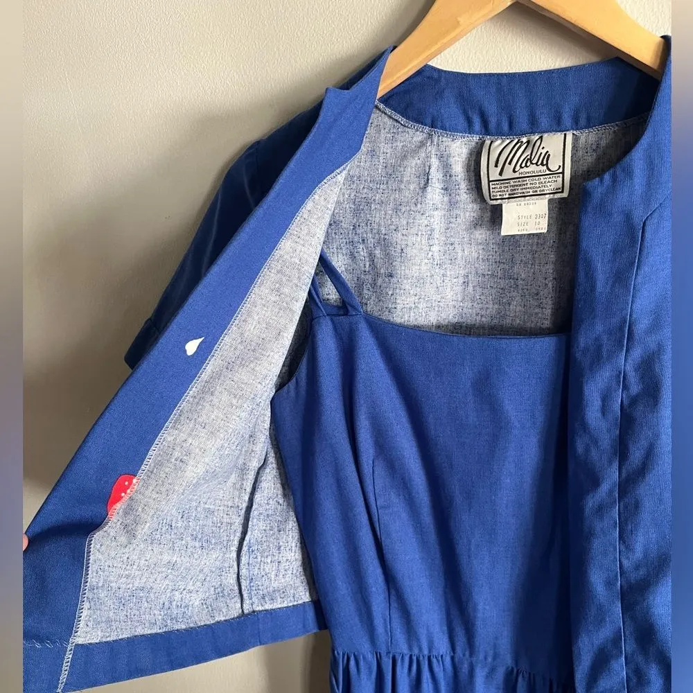 Vintage Malia Strawberry Dress & Bolero Set Blue Cottagecore Retro Pinup - Image 13
