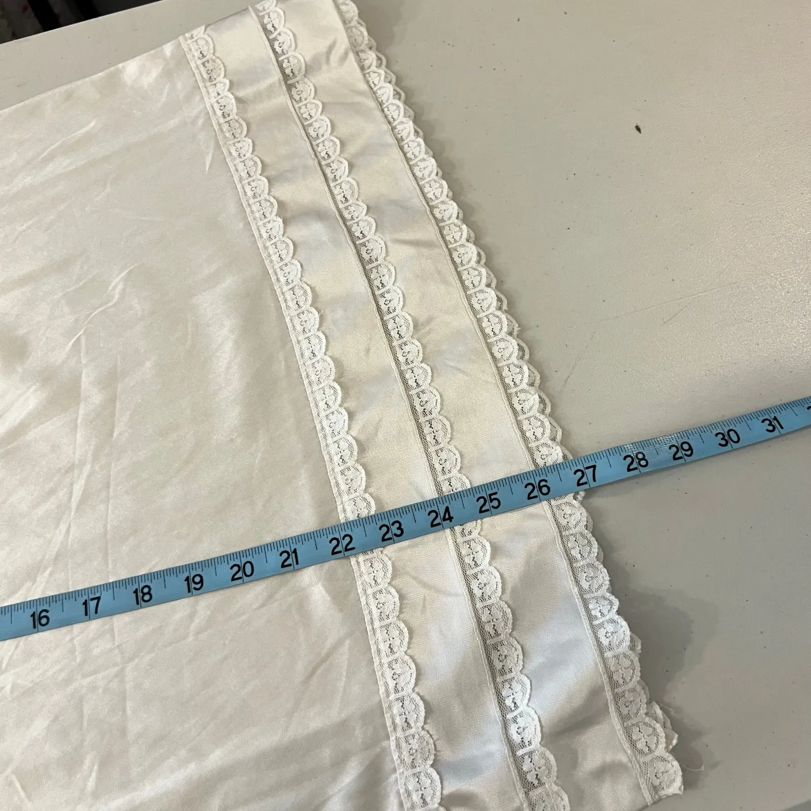 Sears USA Vintage 90s Silky Elastic Waist Lace Trim Skirt Dress Slip Size Small White - Image 10