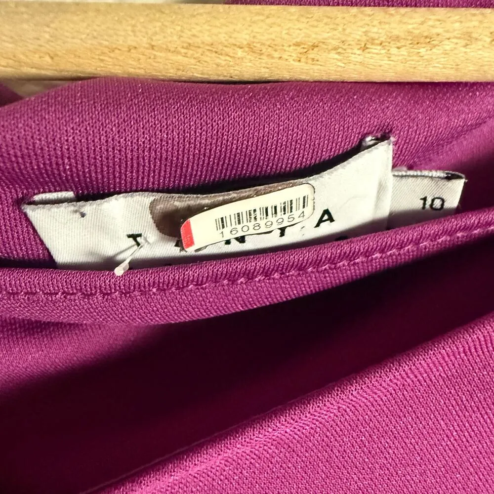 Tanya Taylor Nami Purple Asymmetric Boat Neck Draped Cap Sleeve Gown Size 10 - Image 16