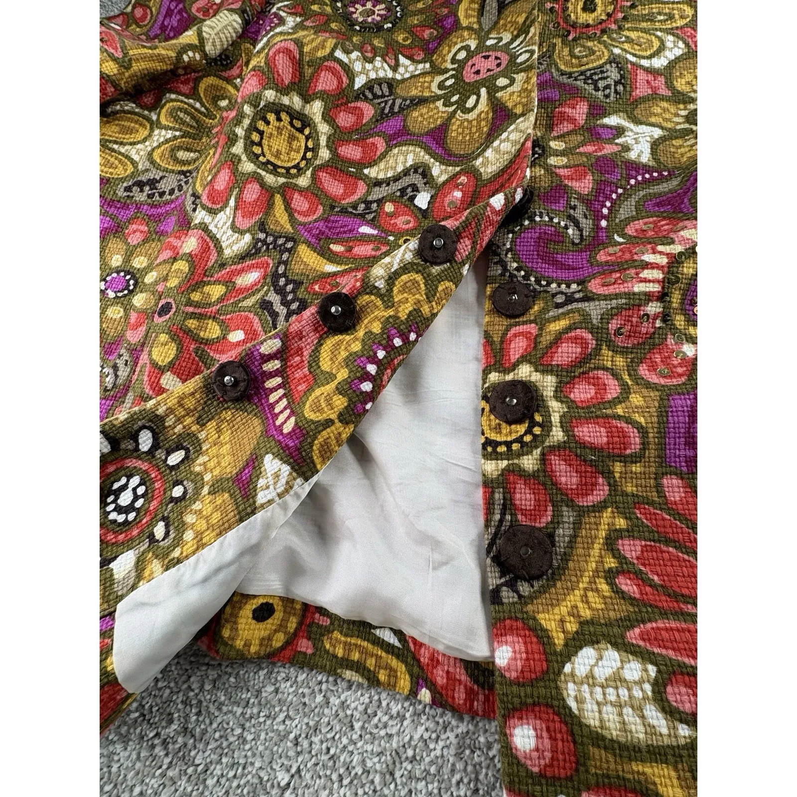 Laura Ashley Womens 3X Boho Floral Tapestry Jacket Lined Sequin Embellished - Image 3