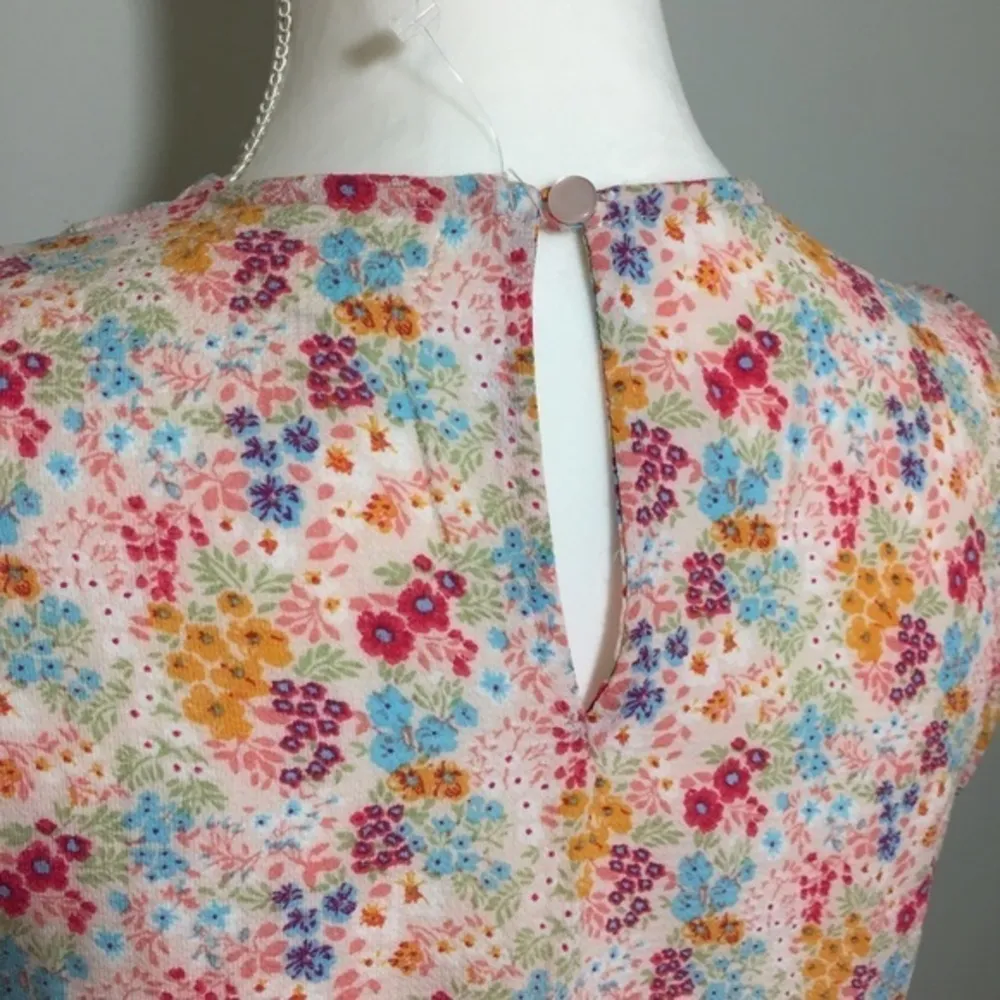 NWOT Pink Orange Blue Floral Faux Wrap Dress New - Image 8