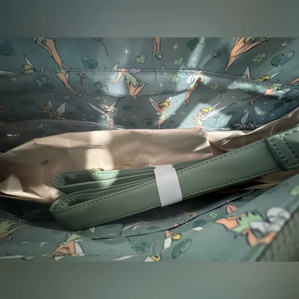 Loungefly Disney Peter Pan Tinker Bell 4-Leaf Clover Tote Bag with Coin Purse - Image 8