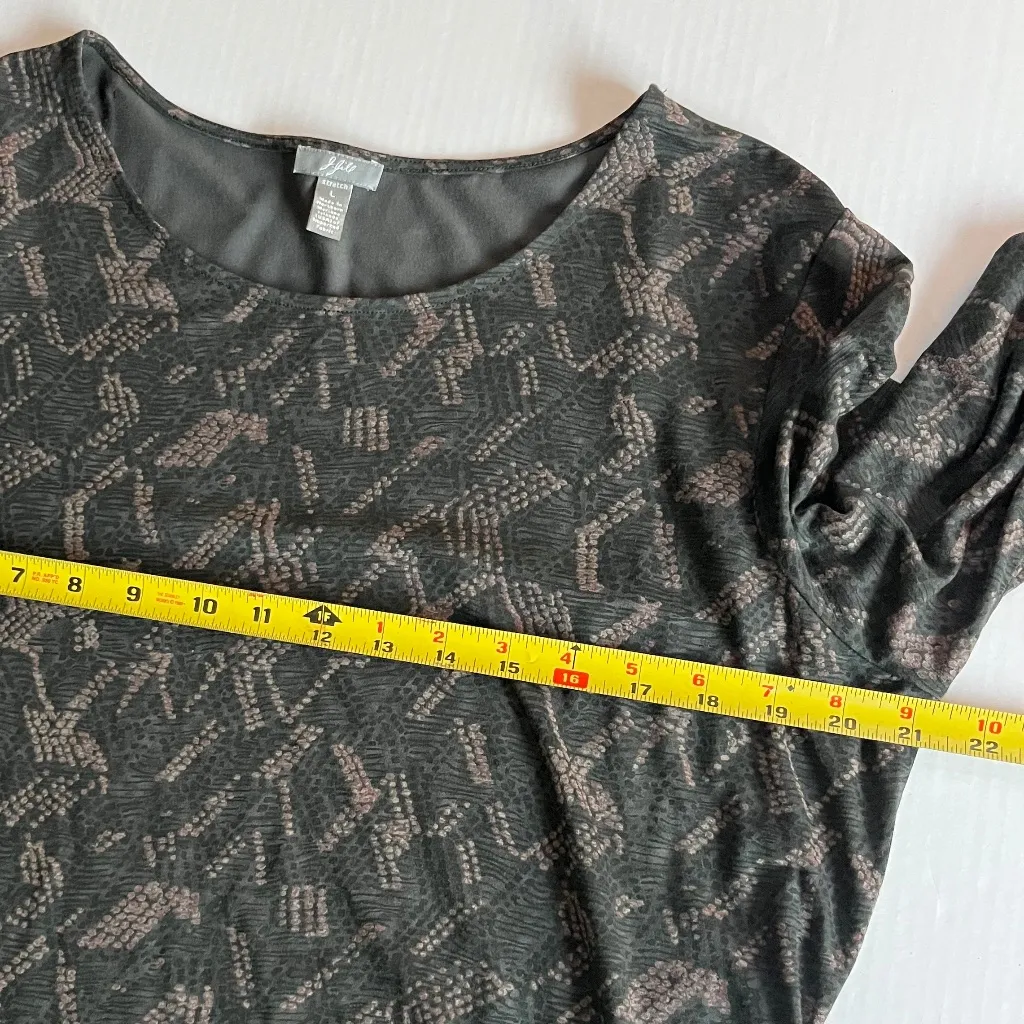 J. Jill Sz L Dark Green Stretch Top Blouse Sleeve Geometric Print Shirt Pullover Size L - Image 6