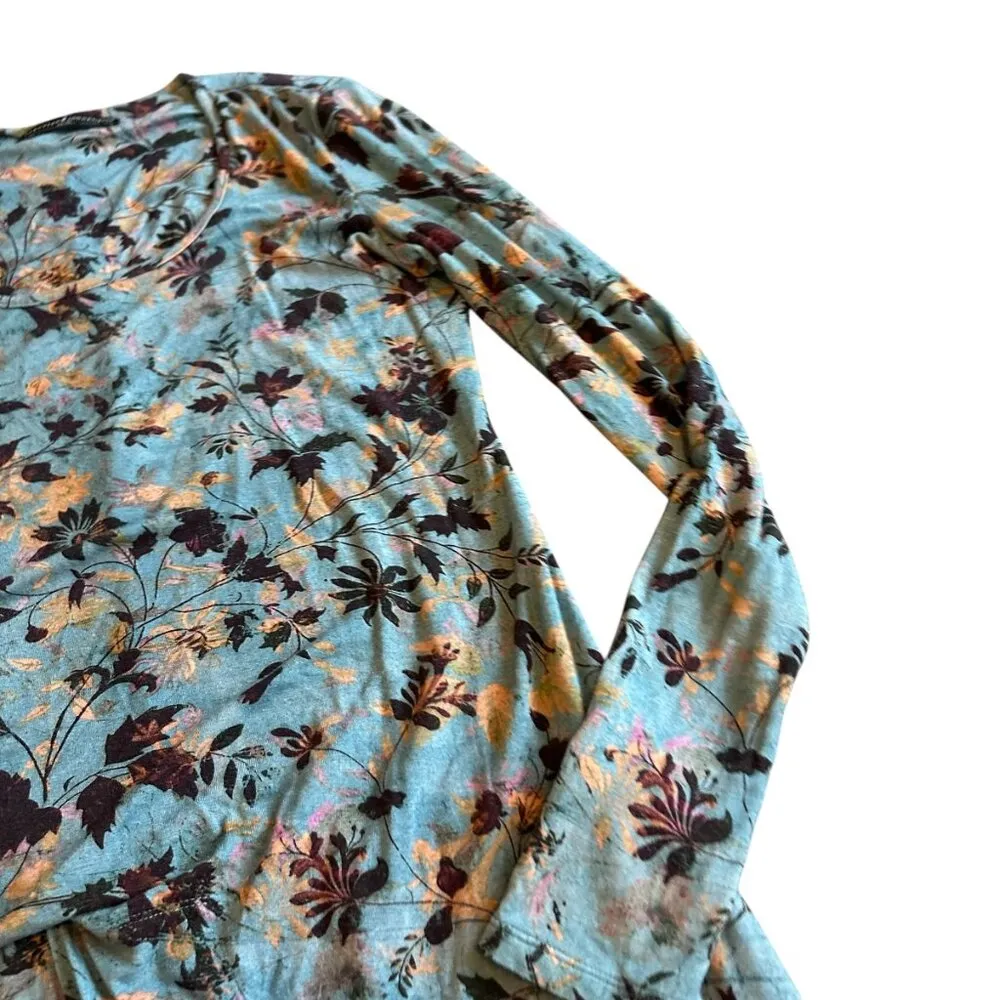 Peruvian Connection Blue Long Sleeve Dress Floral Knot Waist Size Small Women's - Image 6