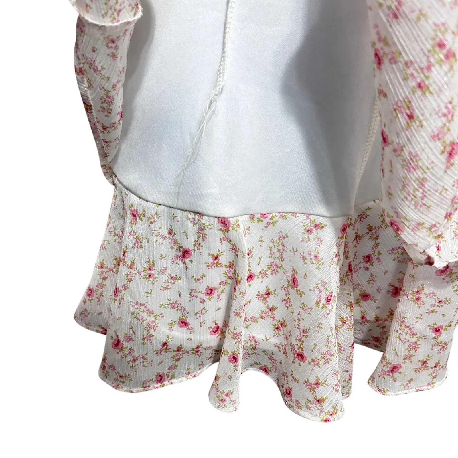 Alter'd State Women Babydoll Cottage Romper M Ivory Pink Floral Ruffle Romantic - Image 7