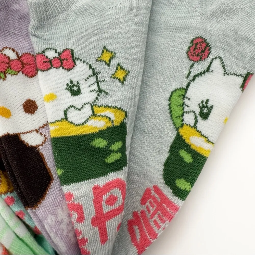 Hello Kitty Womens No Show Socks Sanrio Cartoon Sushi Pastel Cute Gift 5 Pairs - Image 7