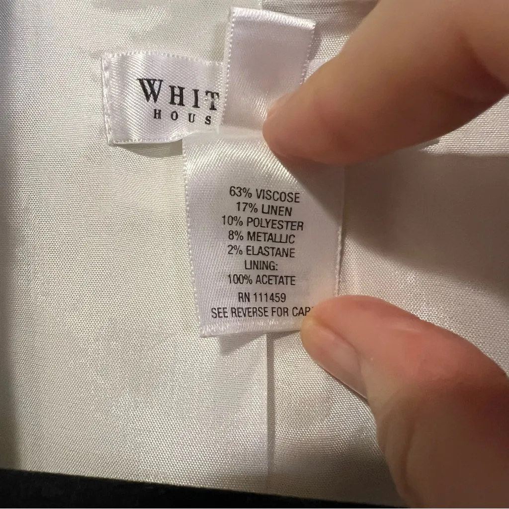 White House Black Market Cream Metallic 3/4 Sleeves One Button Blazer size 10 - Image 7