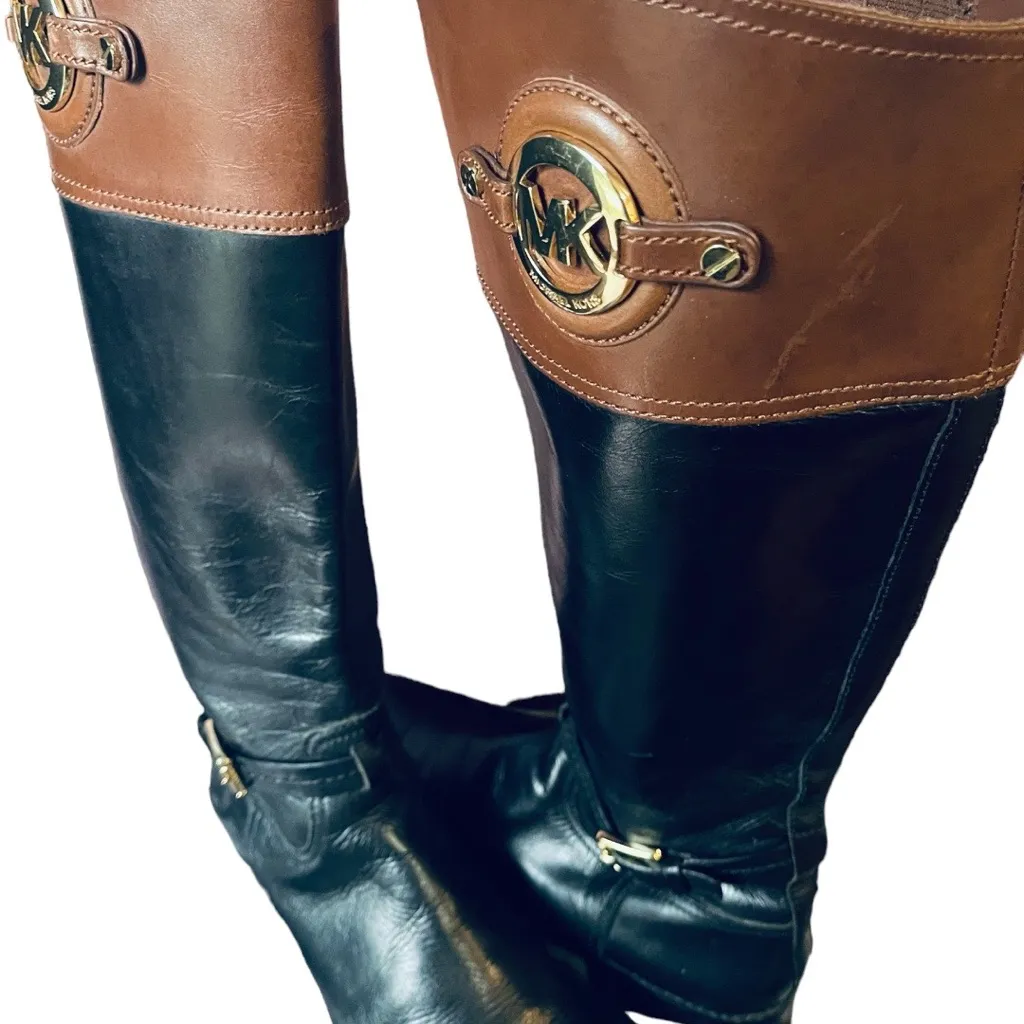 Michael Kors Fulton Harness Boot Black/Mocha Brown Leather Boot - Image 11