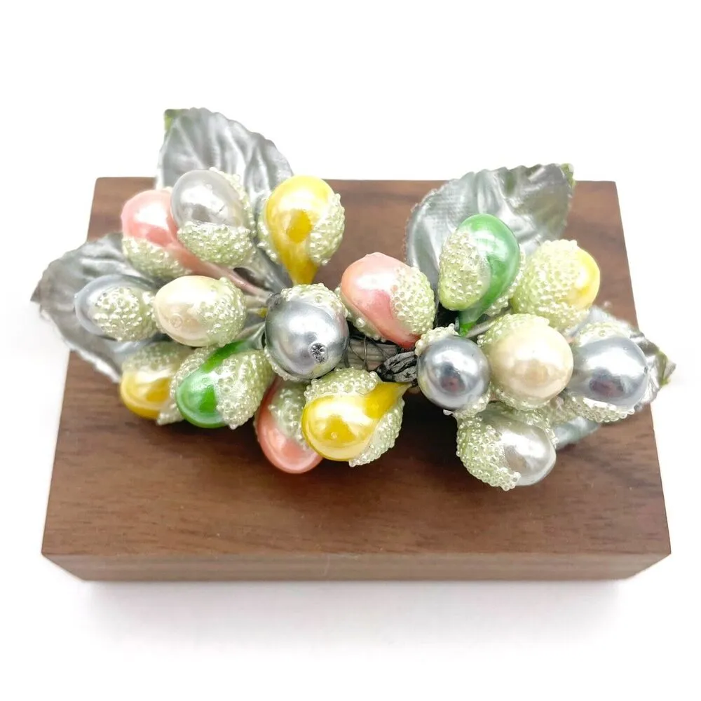 Vintage Shoe Clips Buckles Pastel Faux Pearl Frosted Floral Spray 1940s 1950s Pink - Image 7