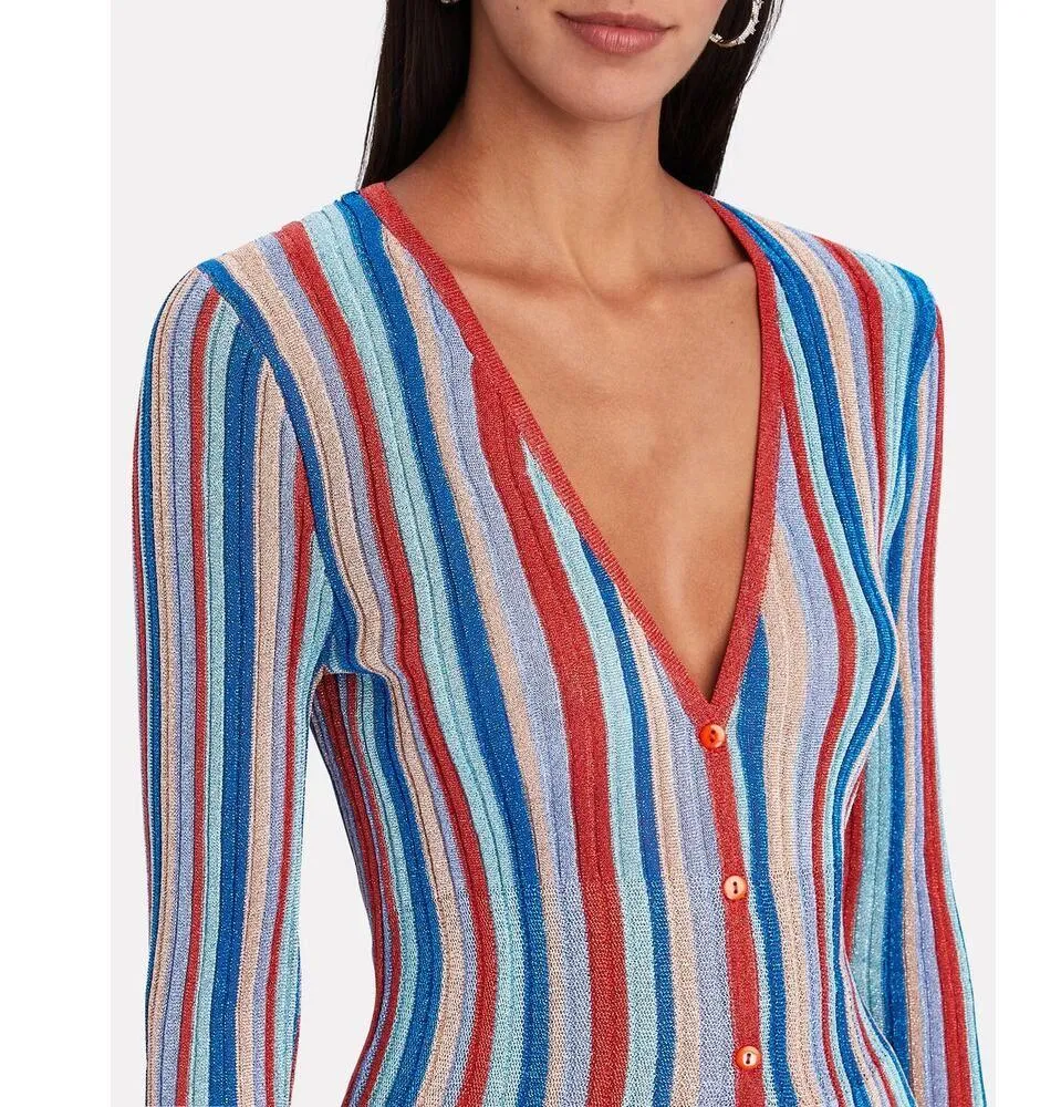 MISA Los Angeles Rafael Metallic Striped Knit Midi Button Front Dress NWT S $350 - Image 4