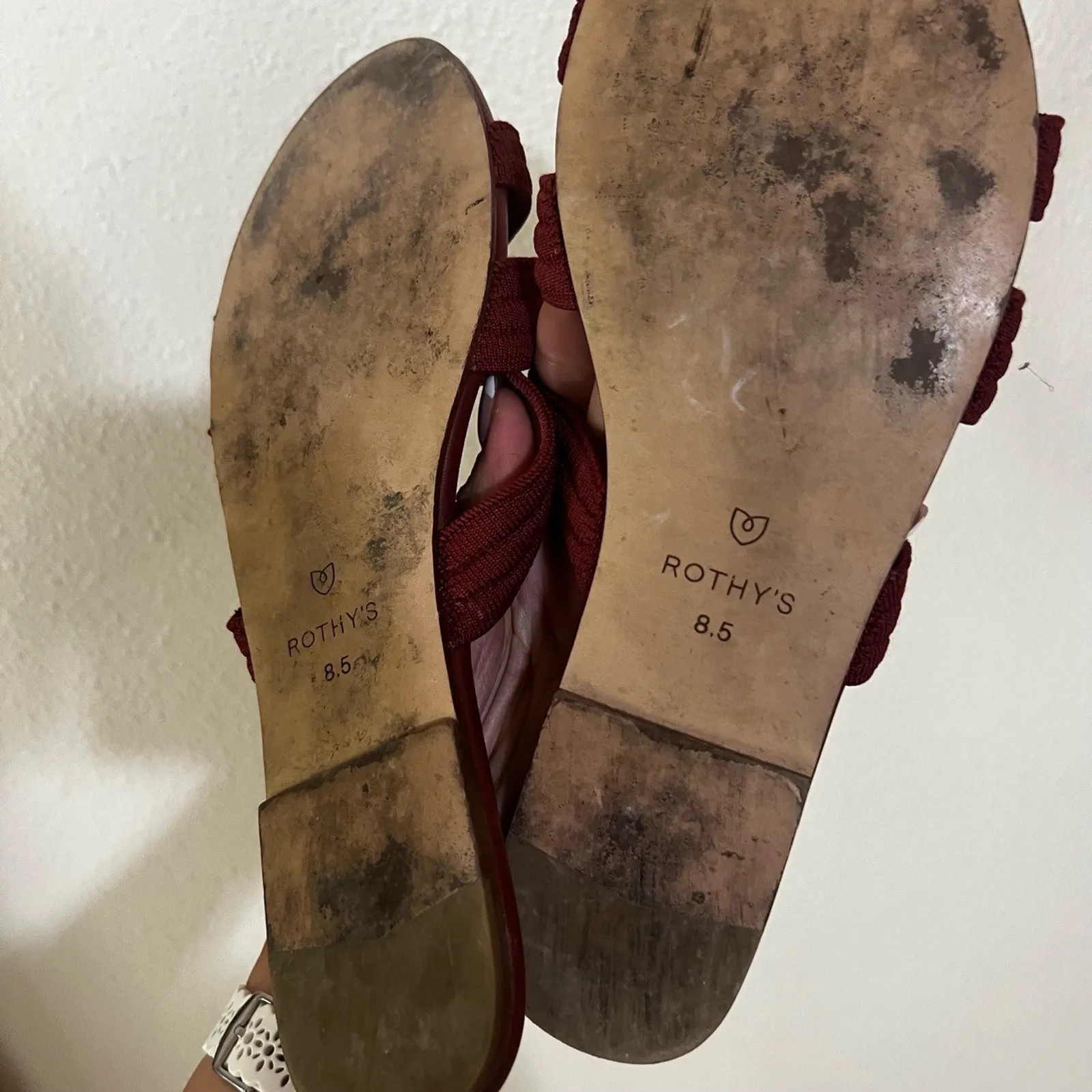 Rothy's  Womens 8.5 Sangria Red Triple Strap Flat Knit Sandals EcoFriendly - Image 6