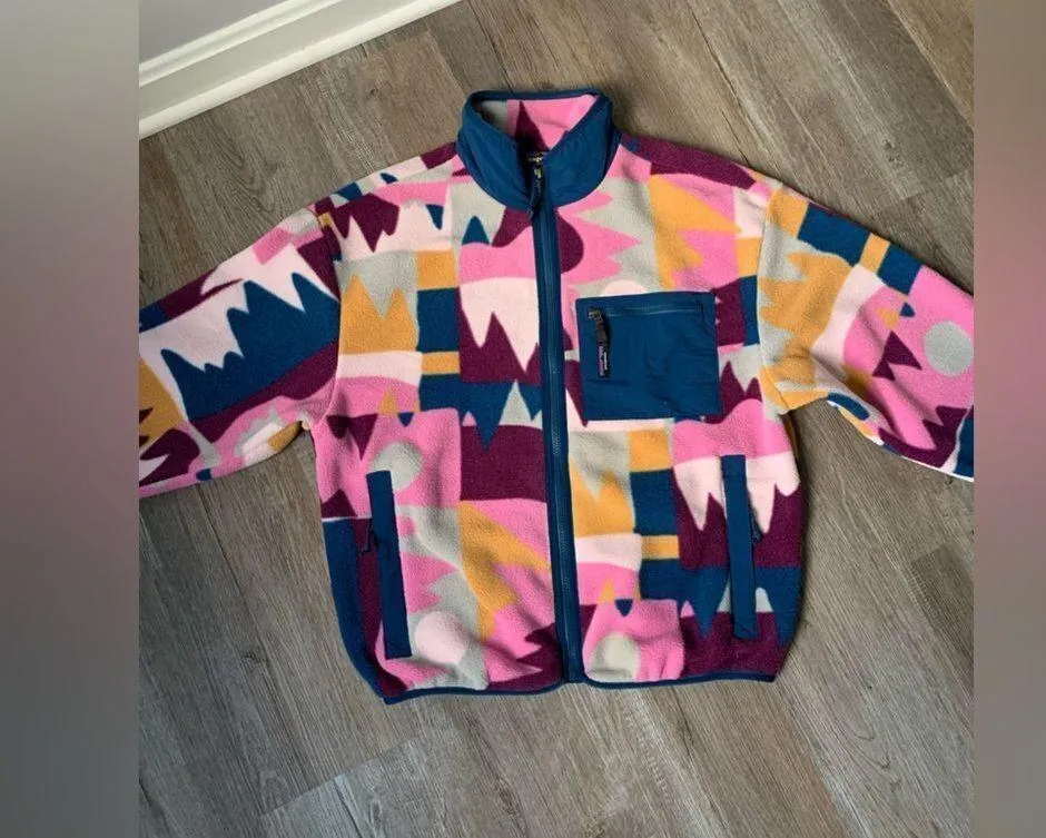 NWT Patagonia Synchilla Full Zip Jacket Teddy Jacket Retro Multi Color Pink Blue - Image 2