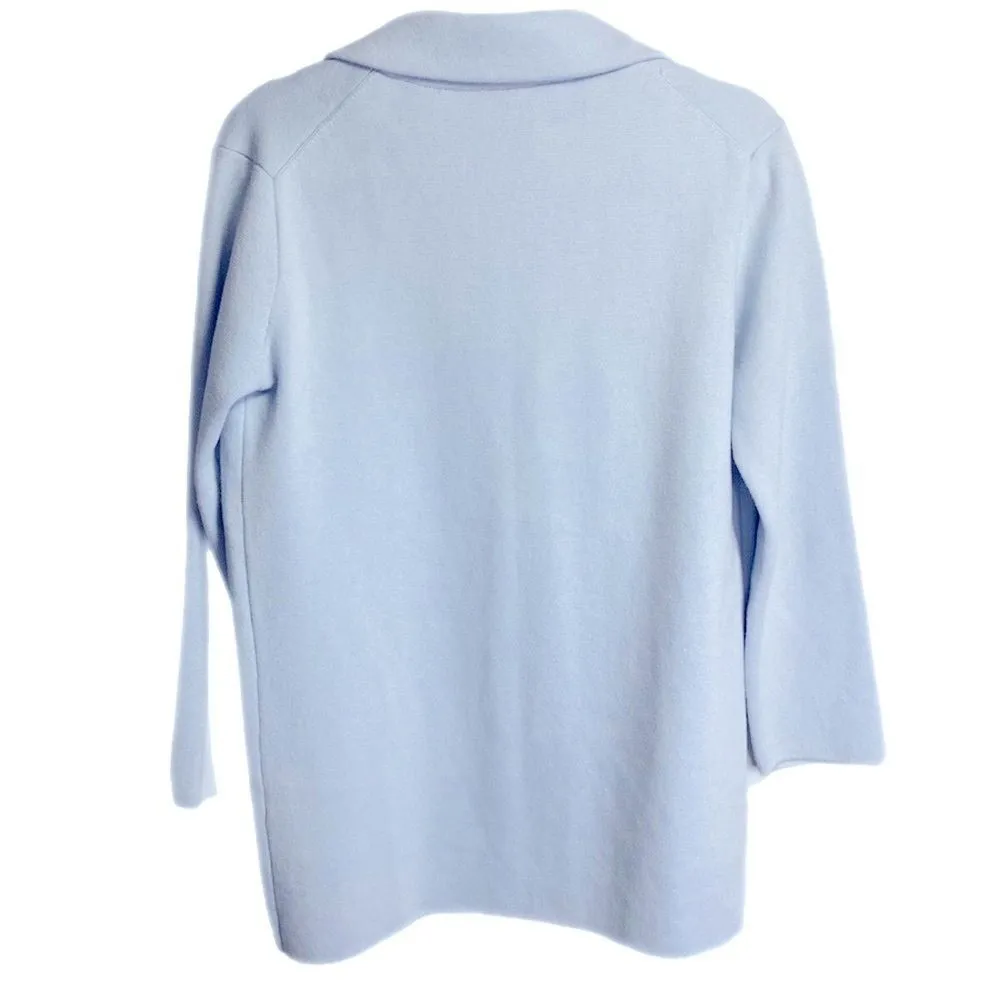 Magaschoni Light Blue Wool Open Front Duster Cardigan Sweater - Image 2